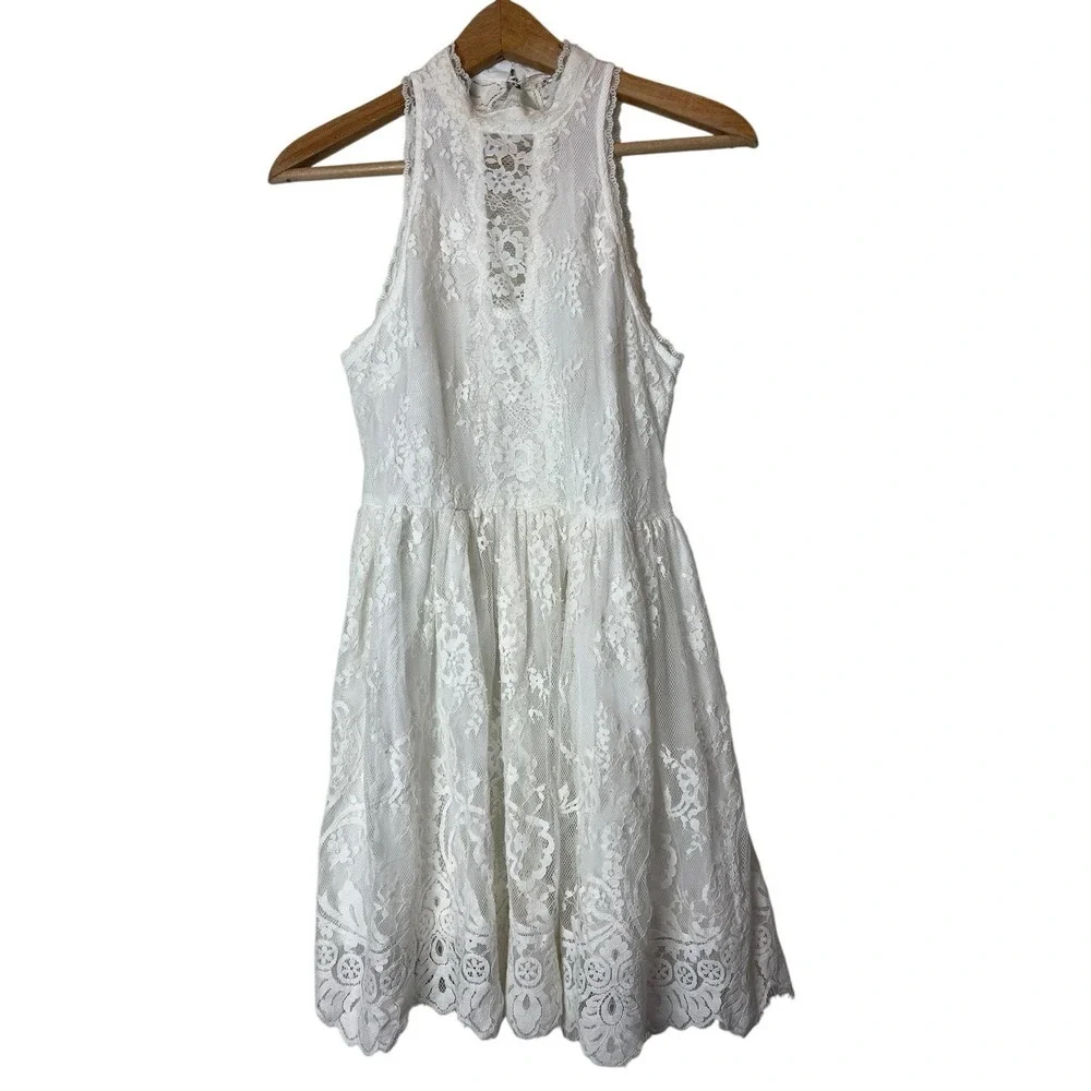 Free People Verushka Lace Mini Dress Ivory Size 6 Semi Sheer - Picture 4 of 12
